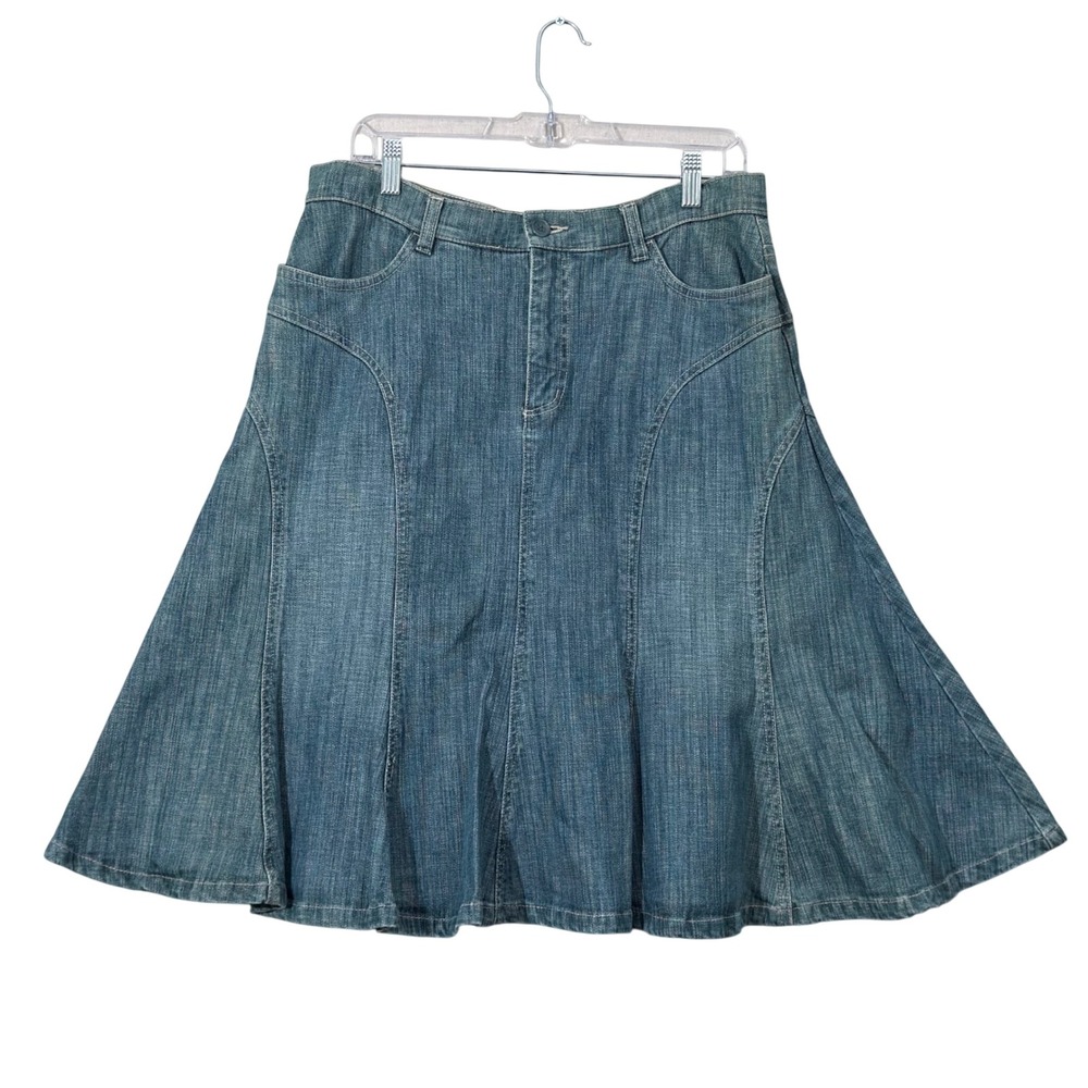 FDJ French Dressing Denim Skirt Women Size 12 Blue Vintage A-Line Flared Midi